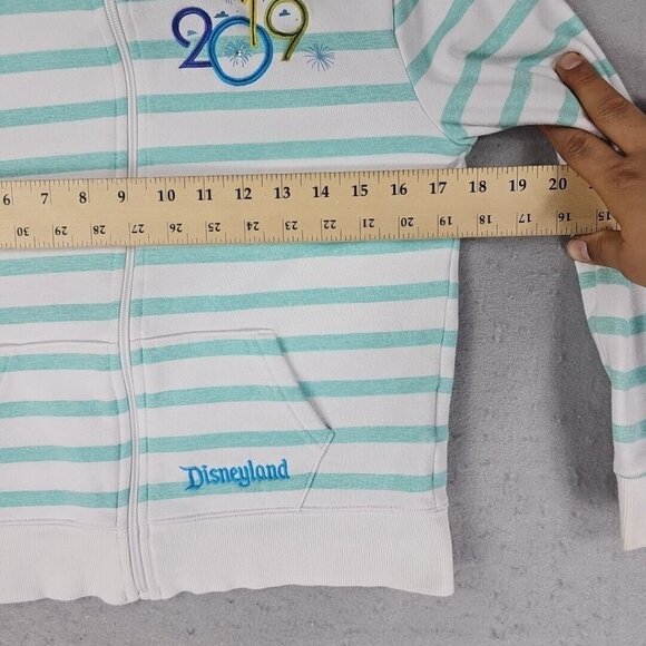 Disney Parks Sweatshirt Girls L Aqua Striped Full Zip Disneyland Minnie Mickey - Picture 11 of 16